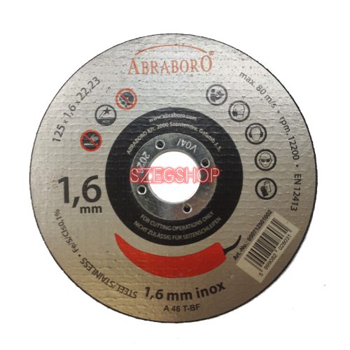 Abraboro vágókorong 125x1,6x22,23 A 46 T-BF Steel-Inox