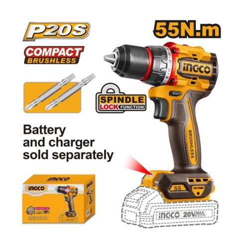INGCO Akkus fúró-csavarozó 55 Nm szénkefe nélküli 20 V (akku és töltő nélkül)