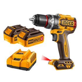   INGCO Akkus ütvefúró-csavarozó 96 Nm szénkefe nélküli 20 V (2 x 4,0 Ah akku + töltő) 