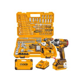   INGCO Akkus ütvecsavarozó 500 Nm szénkefe nélk. 20 V (1 x 4,0 Ah akku + töltő) + 149 r. szersz. klt