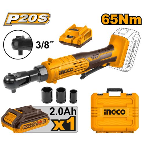 INGCO Akkus ütvecsavarozó 3/8" 65 Nm 20 V (1 x 2,0 akku + töltő)