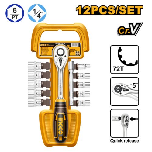  INGCO Dugókulcs készlet 12 részes 1/4" 5-14 mm CrV