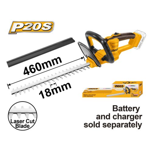 INGCO Akkus sövényvágó 460 mm 20 V (akku és töltő nélkül)