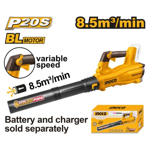 INGCO Akkus lombfúvó szénkefe nélküli 20 V (akku és töltő nélkül)