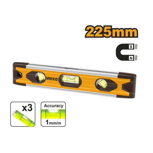  INGCO Mini vízmérték 225 mm 3 libella mágneses