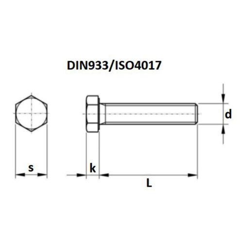 DIN933 /ISO4017 acél horg. 8.8 M6x110 - hatlapú tövigmenetes csavar