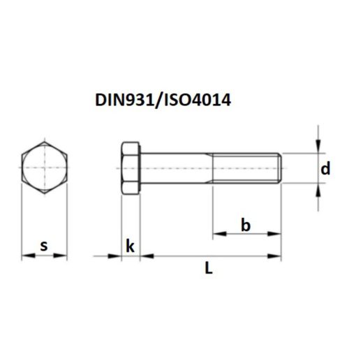 DIN931 /ISO4014 acél horg. 8.8 M27x160 - hatlapú részmenetes csavar