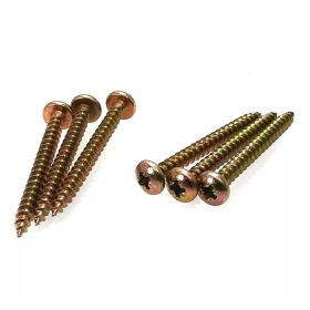   DIN7505 D-fejű PZ acél horg. sárg. passz. 3x10 - dfejű kereszthornyos faforgácslapcsavar, facsavar