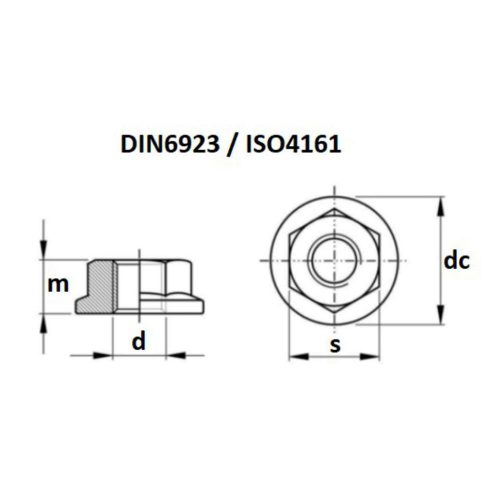 DIN6923 /ISO4161 acél horg. |8| M4 - hatlapú peremes csavaranya