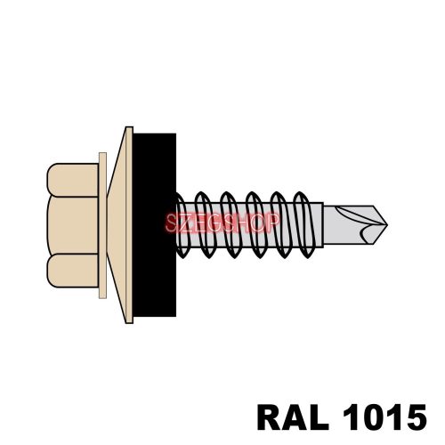Fűzőcsavar + EPDM (14mm) ritka menetű acél RAL1015 (világos elefántcsont) 4,8x19