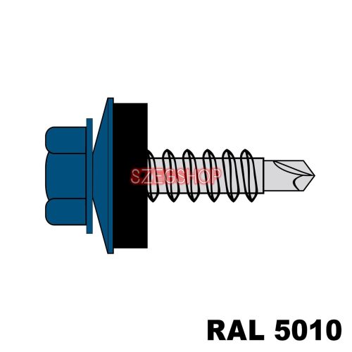 Fűzőcsavar + EPDM (14mm) ritka menetű acél RAL5010 (enciánkék) 4,8x19