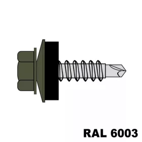   Fűzőcsavar + EPDM (14mm) ritka menetű acél RAL6003 (olivazöld) 4,8x19