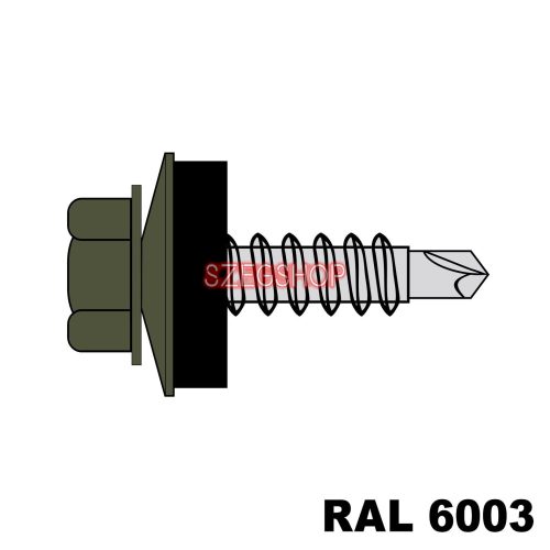 Fűzőcsavar + EPDM (14mm) ritka menetű acél RAL6003 (olivazöld) 4,8x19