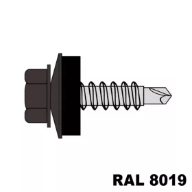   Fűzőcsavar + EPDM (14mm) ritka menetű acél RAL8019 (szürkésbarna) 4,8x19