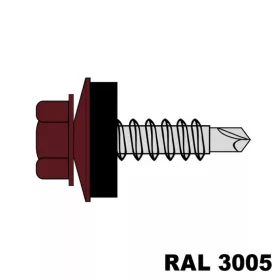 Fűzőcsavar + EPDM (14mm) acél RAL3005 (borvörös) 4,8x19