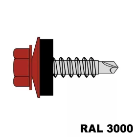   Hatlapfejű redukált hegyű önf. csav. fához + EPDM (14mm) acél RAL3000 (tűzpiros) 4,8x35