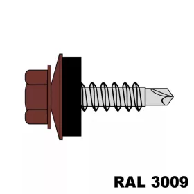   Hatlapfejű redukált hegyű önf. csav. fához + EPDM (14mm) acél RAL3009 (oxidvörös) 4,8x35