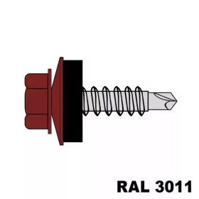   Hatlapfejű redukált hegyű önf. csav. fához + EPDM (14mm) acél RAL3011 (barnásvörös) 4,8x35