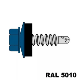   Hatlapfejű redukált hegyű önf. csav. fához + EPDM (14mm) acél RAL5010 (enciánkék) 4,8x35
