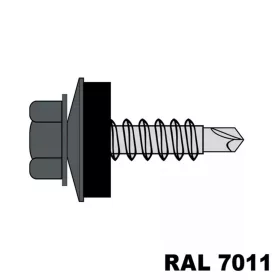   Hatlapfejű redukált hegyű önf. csav. fához + EPDM (14mm) acél RAL7011 (acélszürke) 4,8x35