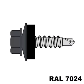   Hatlapfejű redukált hegyű önf. csav. fához + EPDM (14mm) acél RAL7024 (grafitszürke) 4,8x35