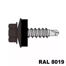   Hatlapfejű redukált hegyű önf. csav. fához + EPDM (14mm) acél RAL8019 (szürkésbarna) 4,8x35