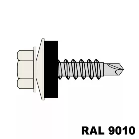   Hatlapfejű redukált hegyű önf. csav. fához + EPDM (14mm) acél RAL9010 (tiszta fehér) 4,8x35