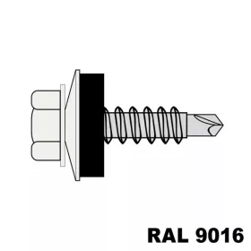   Hatlapfejű redukált hegyű önf. csav. fához + EPDM (14mm) acél RAL9016 (közlekedési fehér) 4,8x35